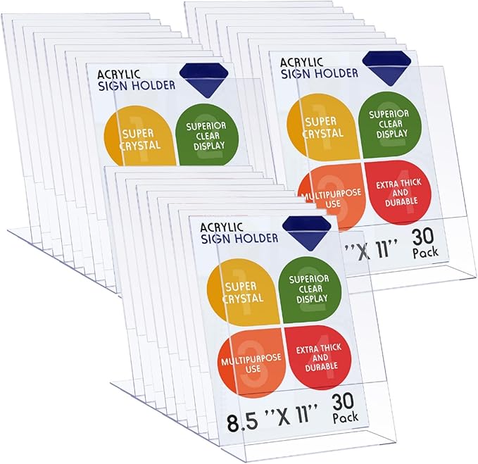 Jetec 20 Packs 8.5 x 11 Acrylic Sign Holder Clear Plastic Frames Acrylic Display Stands Vertical Slanted Back for Displaying Signs and Menus