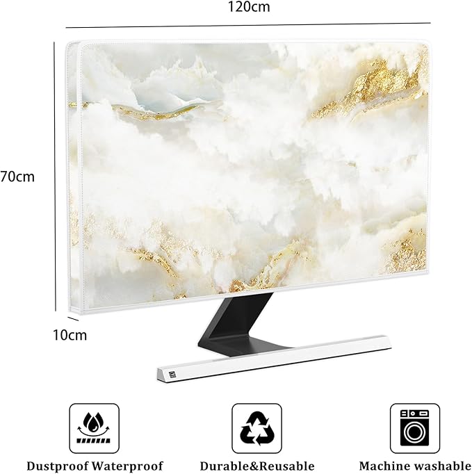 Baocicco White Gold Waterproof TV Display Screen Cover with Abstract Texture Marble Design 50, 51, 52 Inch Television Covers Sleeve Compatible with LCD LED PC Desktop and Home Hanging TV