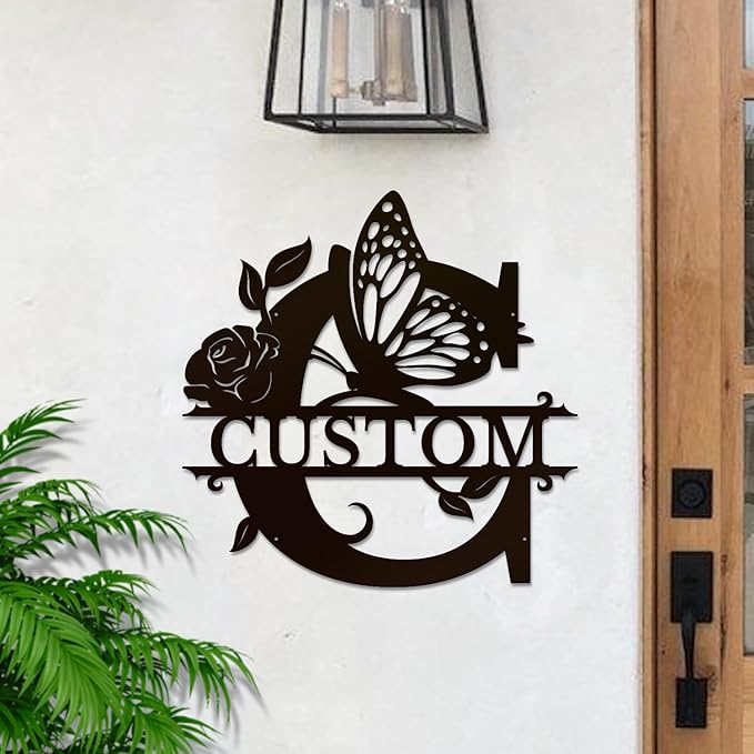 Personalized Custom Letter Name metal Signs,Custom Black Letter Monogram Wall Art Decor,Metal Signs Plaques Outdoor wall Decorative Signage (C)