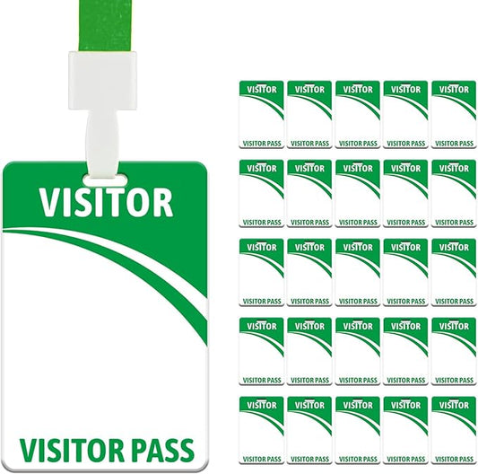 Visitor Badge Lanyards Volunteer Badge Holder with Clips (25 pcs) - Reusable Temporary ID Pass for Office, School, Events PVC Plastic Security Cards for Exhibition Guest by OSTENBIG (Green)