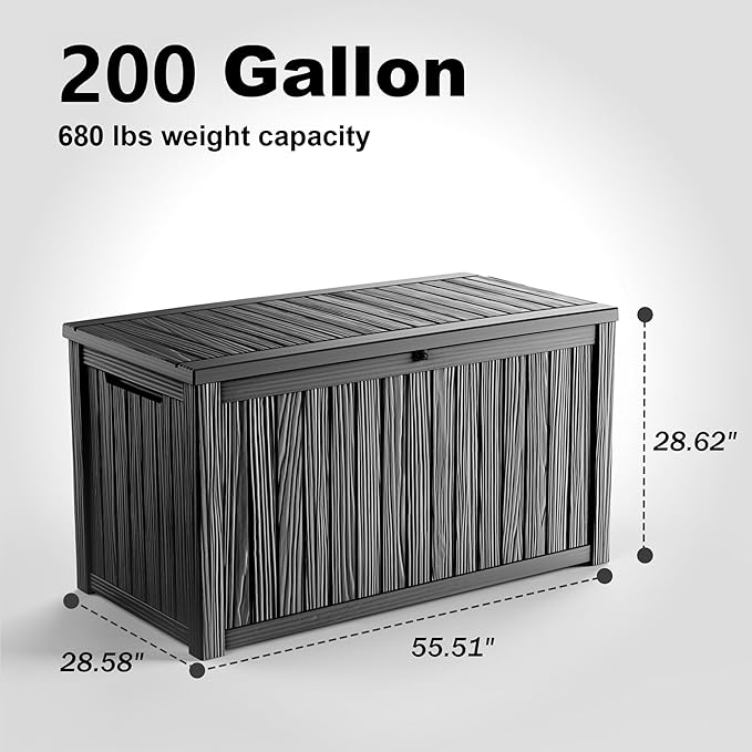 EasyUp 200 Gallon Deck Boxes Resin Large Storage Bins with Lids, Outside Storage Box & Deck Boxes Outdoor Waterproof for Outdoor Use