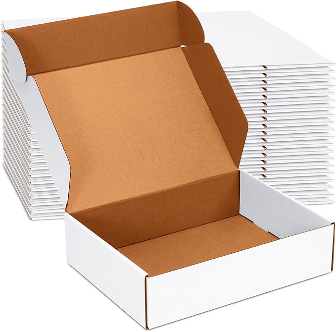 JOWLOT 12x9x3 inch Shipping Boxes Set of 20, White Corrugated Cardboard Box Literature Mailer for Mailing Packing Moving and Storage