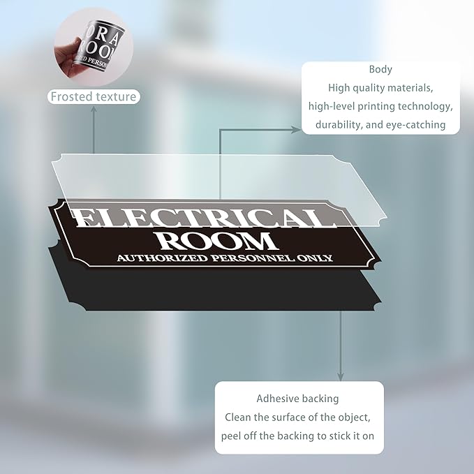 Electrical Room Door Sign for Business，Self-Adhesive Durable Modern Electrical Closet Room Sticker for Home, UV and Weather Resistant Authorized Personnel Only Signs for Business ，Workplace