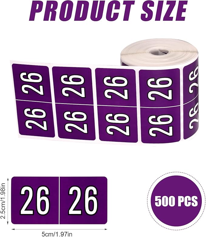 500pcs 2026 Year Stickers, 5x2.5cm/1.97x0.98in 26 Year Colored Self-Adhesive Chart Stickers File Folder Labels for Office Supplies (Night Purple)