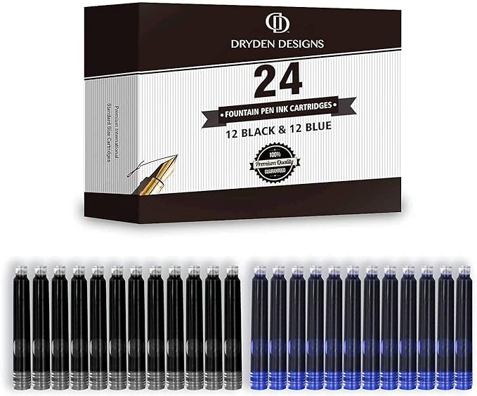 Dryden Designs Fountain Pen - Medium and Fine Nibs | Includes 24 Ink Cartridges and Ink Refill Converter | Calligraphy Pen, Consistent Writing, Smooth Look - Royal Red