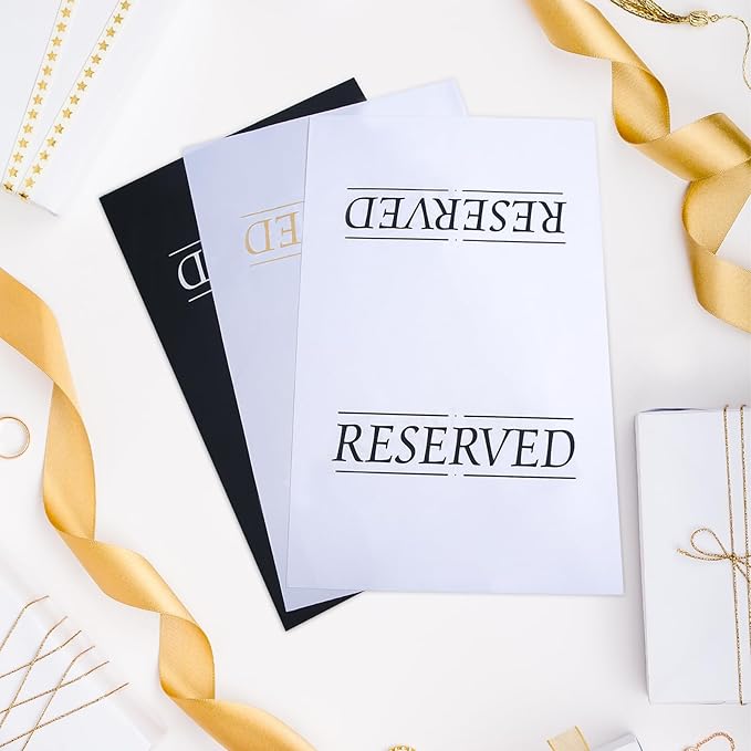 24 Pcs Reserved Seating Signs Reserved Chair Sign Printed Placeholder for Church Pew, Wedding, Party Events (Black, 24 Pcs)