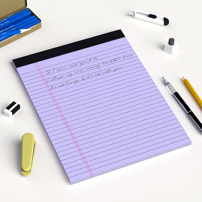 AILZFEI Purple Legal Pad Note Pads 8.5 x 11 inch, Wide Ruled, 30 Sheets/Pad, 20lb Colored Paper, Perforated Notepad with Sturdy Back (3 Pads Purple)