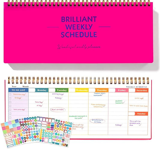 MOSA BEAR Undated Weekly Planner, 60-Week Horizontal Layout Desk Planner Daily To-Do List Pad for Office, Home & School Professionals & Students, Rose Red(5.4" x 12")