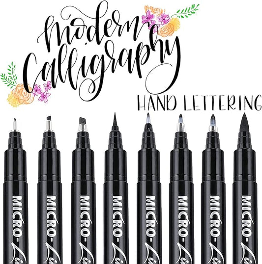 Dyvicl Hand Lettering Pens, Calligraphy Brush Pens Art Markers for Beginners Writing, Sketching, Drawing, Illustration, Scrapbooking, Journaling, Black Ink Pen Set, 8 Sizes