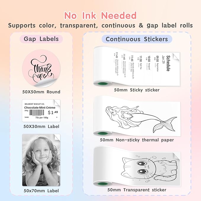 Gloryang JD-23 Sticker Printer, Mini Portable Thermal Printer Print Pod, Inkless Bluetooth Label Maker Machine for DIY Crafts, Journaling, Office & Home Use, 2 Rolls Sticker Paper, Pink
