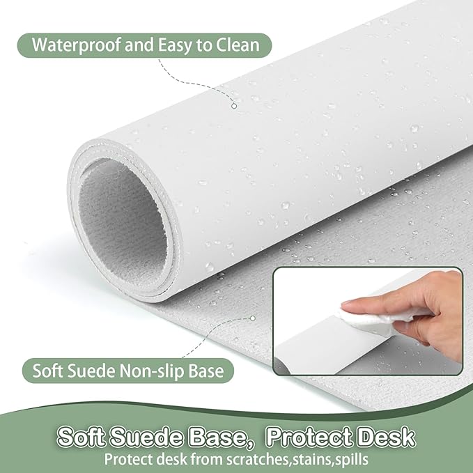 Boutilon Leather Desk Pad Protector,Non-Slip Mouse Pad,Laptop Desk Pad,Office Mouse Mat,Waterproof Leather Desk Blotter,Desk Writing Pad for Office and Home (XXXL-White,47"x 24")