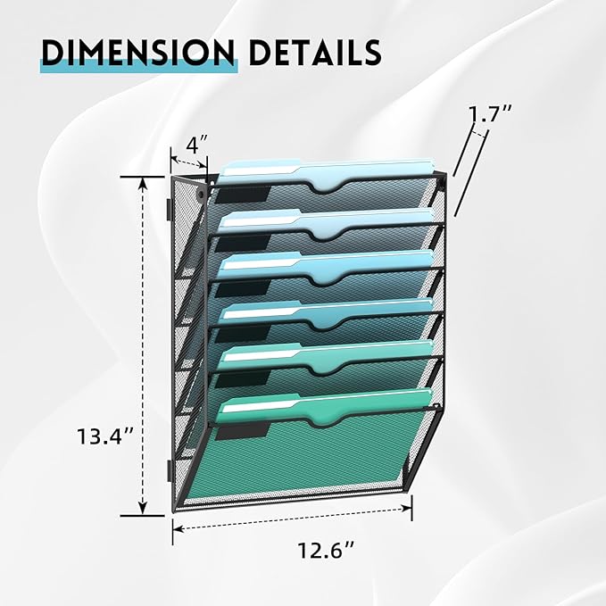 SUPEASY 6-Tier Wall File Organizer, Hanging Wall Files for Papers, Folders, Magazines, Wall Organizer for Clipboard, Assembly Needed, Black, 2 Pack