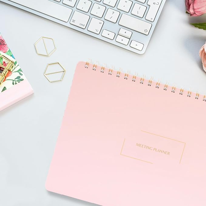 Merely Home | Meeting Notebook for Work | 8.25" x 11.75" | Project Planner | Simple Design | Multiple Layouts | Office and Business Planner (Rust, Meeting Planner - Landscape)