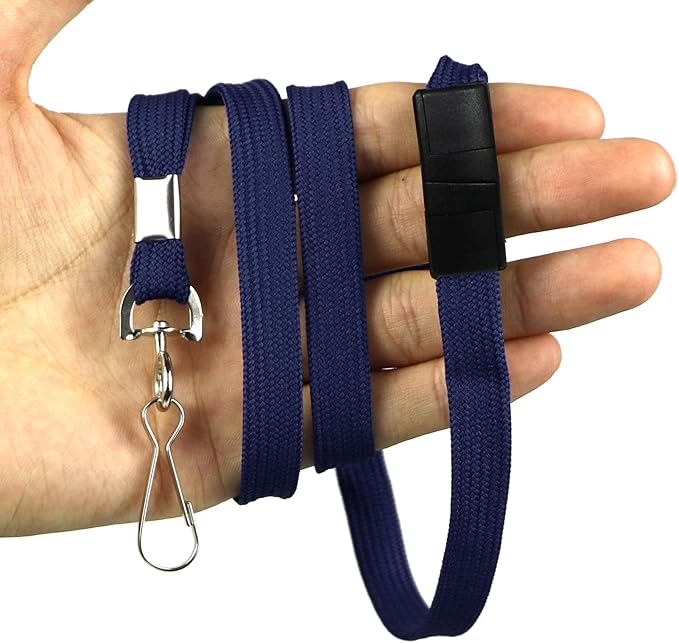 Ollain 25 Pack Breakaway Lanyard with J-Hook Bulk Flat Lanyards for Name tag ID Badges (Midnight Blue, Breakaway 25 Pack)