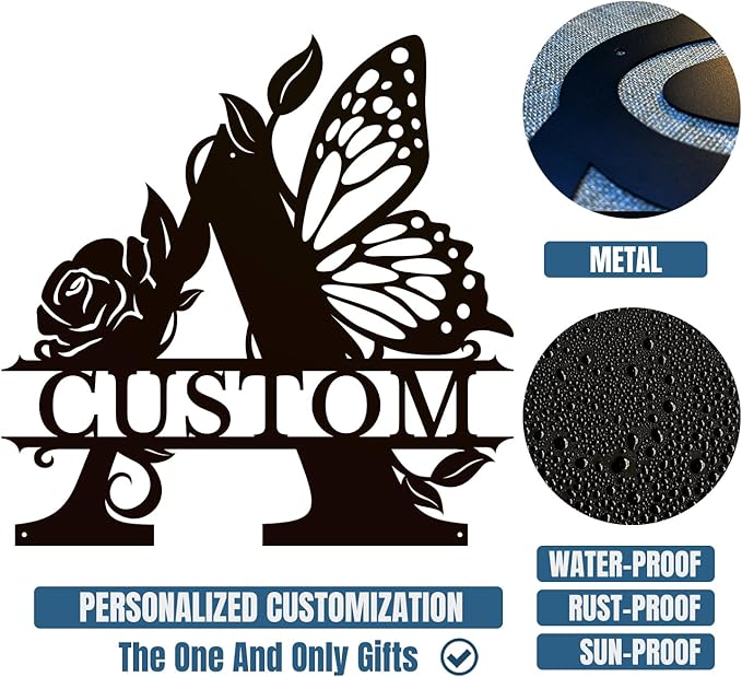 Personalized Custom Letter Name metal Signs,Custom Black Letter Monogram Wall Art Decor,Metal Signs Plaques Outdoor wall Decorative Signage (A)