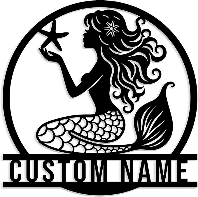 Custom Mermaid Metal Sign,Personalized Mermaid Name metal Signs,Mermaid Wall Decor,Beach Theme Decor, Girls Mermaid Room Decor,Metal Wall Decor (Style-1)