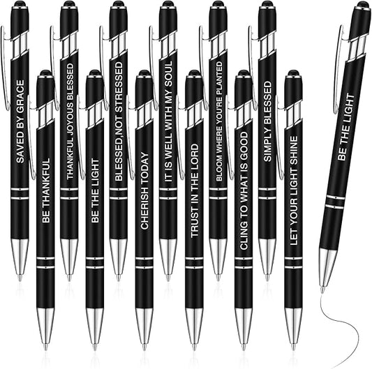 Zonon 12 Pcs Inspirational Pens Bulk Funny Ballpoint Pen with Stylus Tip Motivational Gifts for Valentine's Day Teacher Coworkers Nurse School Office Supplies(Black,Bible Style)