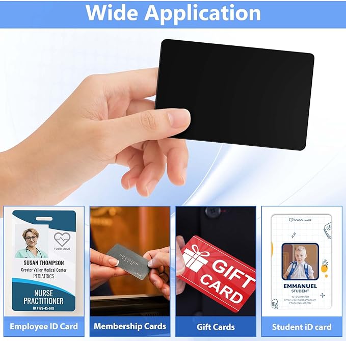 25 Pack - Premium Blank PVC Cards for ID Badge Printers - Premium Quality Black CR80 30 Mil (CR8030) by KLMNDUO - Compatible with Most Photo ID Badge Printers(Black)