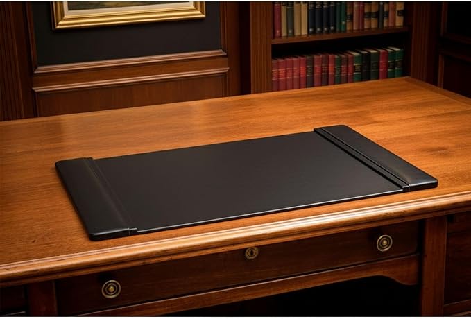 Dacasso Black Leather 22" x 14" Side Rails Desk Pad