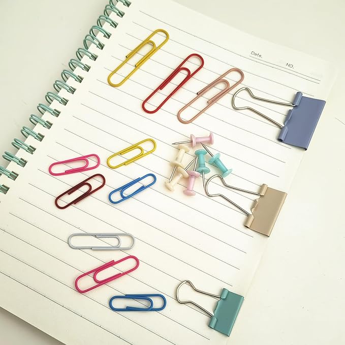 664 Pcs Paper Clips and Binder Clips Kit Assorted Sizes Colored Office Clips Set Small Medium Large Push Pin for Office and School Supplies