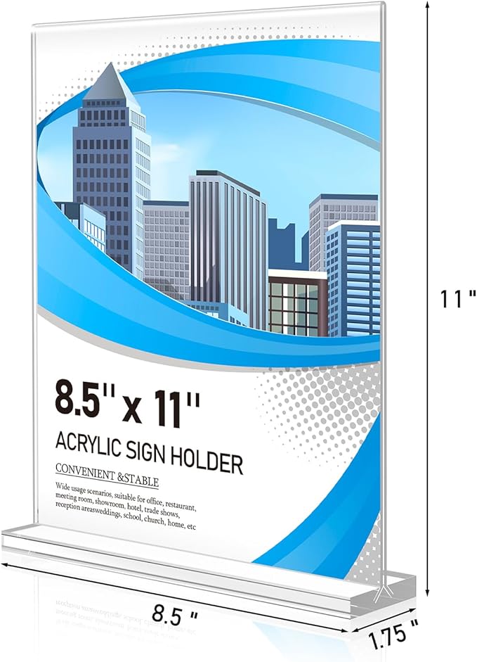 Eocnrhe Acrylic Sign Holder 8.5 x 11 10 Pack, Double-Sided Clear Sign Holder Plastic Stands for Display, Table Sign Stands, T Shape Flyer Holder