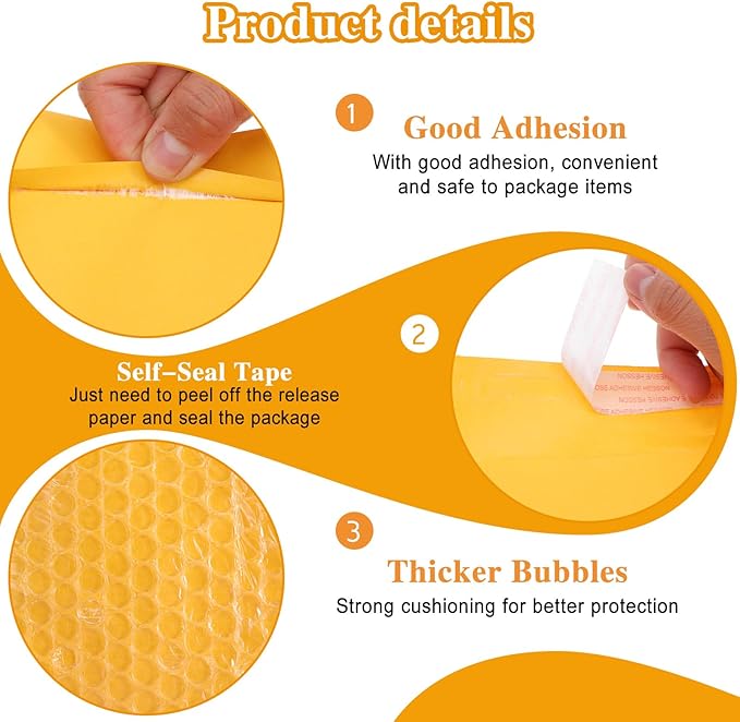 Bubble Mailers, 5 x 7 Inch 60 Pack Self Seal Padded Envelopes for Packaging, Strong Adhesion Yellow Envelope with Peel-N-Seal, Bubble Mailers Bulk for Jewelry Makeup Supplies