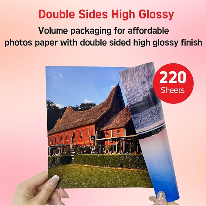 HARtwii 220 Sheets Double Side High Glossy Photo Paper 8.5x11 Inches 54lbs for Inkjet Printers and Dye Ink 200Gsm Suitable for Inkjet Printing Printer
