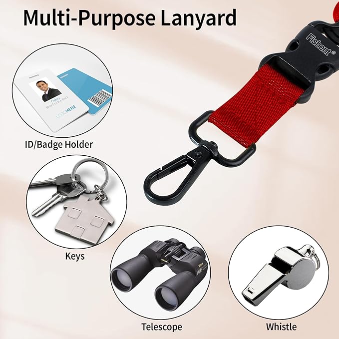 Fishent Breakaway Neck Lanyards for ID Badges, Adjustable Durable Heavy Duty Lanyard with Detachable Buckle for Keys Holder (Red)