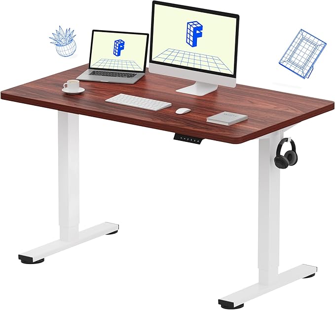 FLEXISPOT EN1 One-Piece Standing Desk with 1-Inch Thick Seamless Desktop, 48"x24" Electric Height Adjustable Desk for Home Office, Multi-Monitor Setups & Easy Assembly, Mahogany