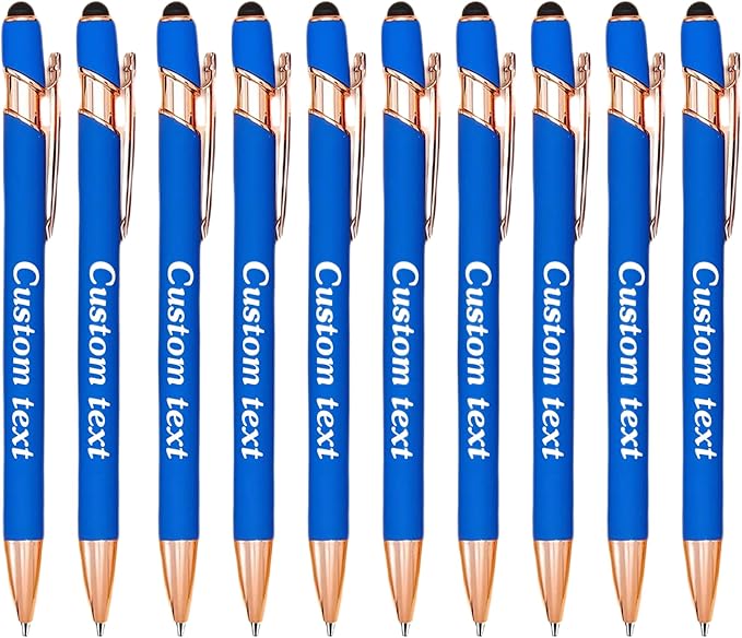CRME Custom Engraved Ballpoint Pens Bulk Customized Metallic Printed Name Pens Black Ink Personalized Pen with Text Business Logo Smooth Writing for Professionals Teachers Office Meetings Blue Pen