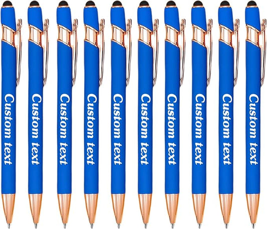 CRME Custom Engraved Ballpoint Pens Bulk Customized Metallic Printed Name Pens Black Ink Personalized Pen with Text Business Logo Smooth Writing for Professionals Teachers Office Meetings Blue Pen