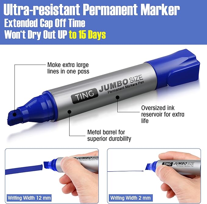 Fuutreo 32 Pcs Jumbo Permanent Markers Bulk Large Chisel Tip Permanent Markers Waterproof Jumbo Pens Quick Drying Office Supplies(Blue)