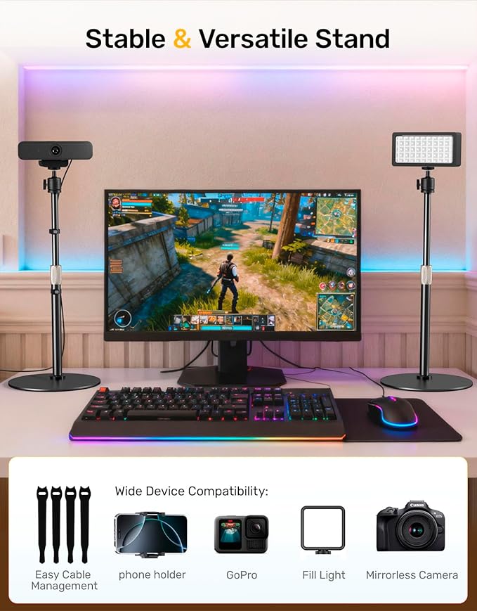 Webcam Tripod Stand for Desk Height Adjustable & 360° Swivel Webcam Mount Compatible with Logitech Webcam C922 C930e C920S C920 C615 C960 NexiGo N60 and BRIO and Other Devices with 1/4" Thread