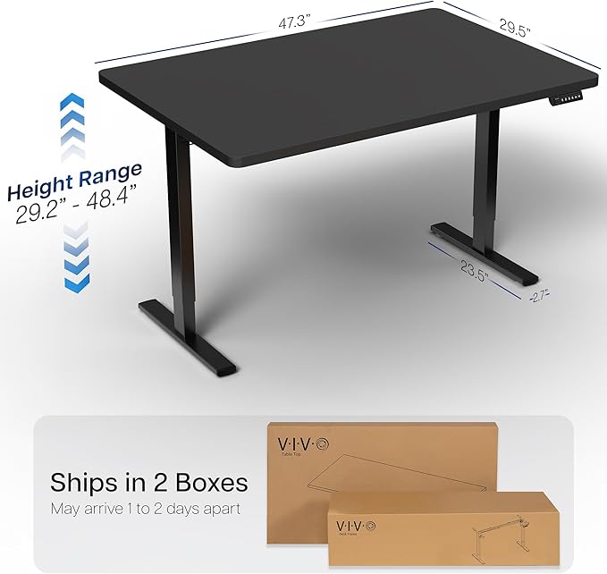 VIVO Electric 48 x 30 in Standing Desk, Memory Height Adjustment, 1B Series, Holds 220 lbs, One-Piece Dark Gray Top, Black Frame, DESK-KIT-1B5G