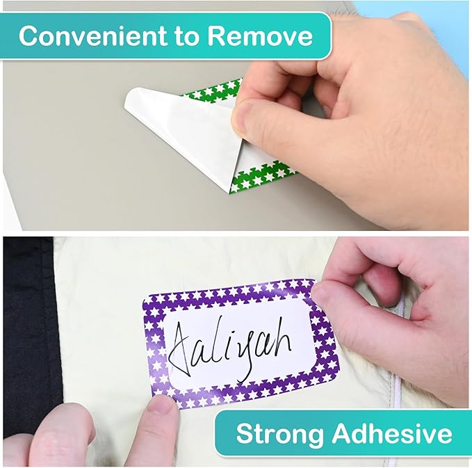 L LIKED 200 Name Tags Stickers, Colorful Star Border, 3.5" x 2.25" Name Labels for School Office Home (200 Labels)