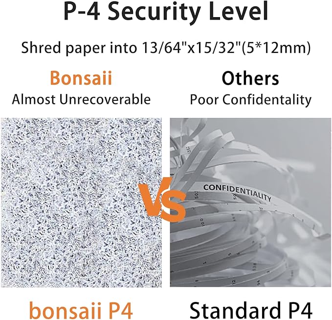 Bonsaii Micro Cut Shredder, Portable with a Convenient Handle, shredding up to 12 Sheets, P-4 Security Level, 60 Min Continuous, CD/Credit Card, Jam-Proof, 4.2 Gal Bin, White/Gray