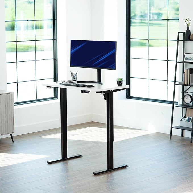 VIVO Electric 43 x 24 in Standing Desk, Memory Height Adjustment, 1B Series, Holds 220 lbs, One-Piece White Top, Black Frame, DESK-KIT-1B4W