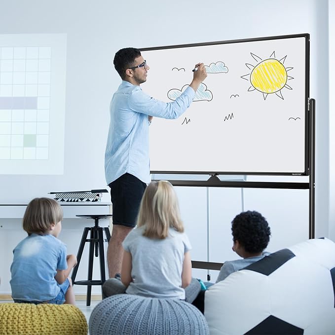 Large Dry-Erase Rolling Magnetic Whiteboard - 48 x 32 Inches Dry Erase Board with Stand Height Adjust Double Sides Mobile White Board Easel on Wheels with 25 Sheets Paper Pad Office, Home & Classroom