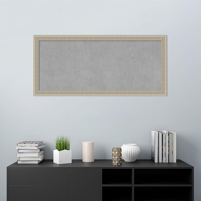 Amanti Art Silver Framed Magnetic Board 24x52 Oversize Vision Board for use with Magnets, 100% Metal Sheet to Display Items as Office Decor or for Home Organization in mudroom, Kitchen or Kids Room