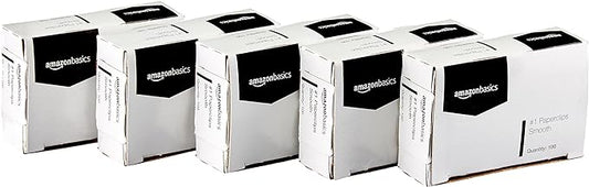 Amazon Basics No. 1 Paper Clips, Smooth, 1000 Count (10 Pack of 100), Silver