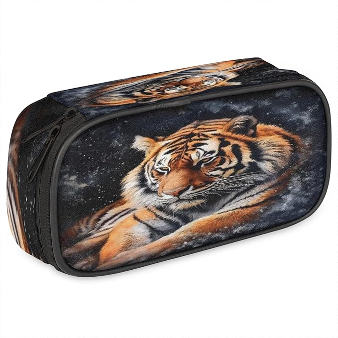 Pardick Pencil Case，3D Tiger Big Capacity Pencil Pouch Coin Pouch Stationery Organizer For Teen School