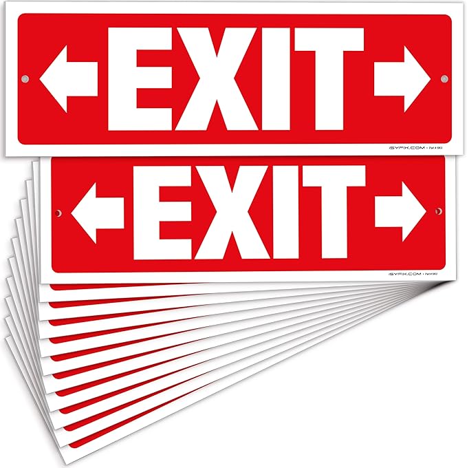 iSYFIX Exit Signs - 12 Pack 12x4 Inch Directional Right & Left Arrow Signs, 40 mil Polystyrene Plastic, UV Laminated, Scratch & Fade Resistant, Waterproof - Ideal for Office, Theater, School, Business