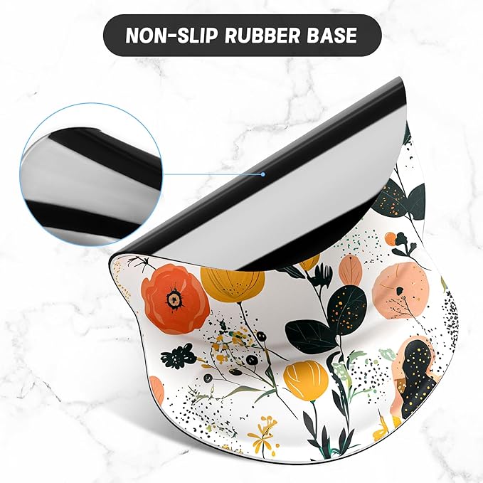 ITNRSIIET Ergonomic Mouse Pad with Gel Wrist Support Small Wrist Rest Smooth Surface Non-Slip PU Base Comfortable Office Supplies Pain Relief, 8.7 x 7.2 inches, Beautiful Flowers and Plants