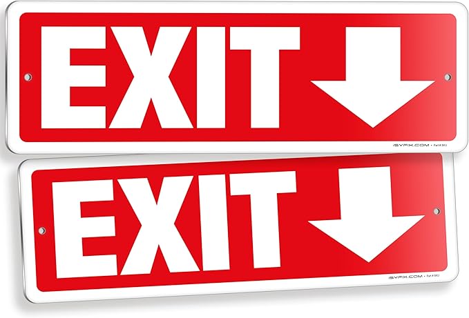 iSYFIX Exit Signs 2 Pack 12x4 Inch with Directional Down Arrows - Rust Free Aluminum, Laminated for UV, Weather, Scratch Resistance - Ideal for Offices, Schools, Theaters, Restaurants