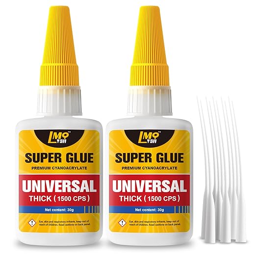 Super Glue Thick CA Glue Clear 60 Gram, Heavy Duty Superglue Instant Cyanoacrylate Adhesive for Plastic Ceramic Leather Metal Glass Wood Pla Shoe Sole Repair, Strong Oily Liquid Bonding