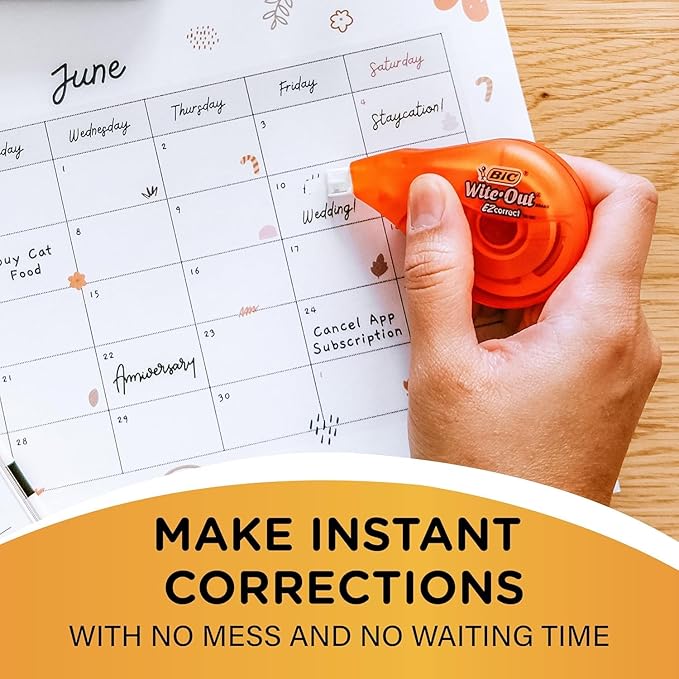 BIC Wite-Out EZ Correct Correction Tape, Tear-Resistant and No Dry Time, 18-Count Pack in White