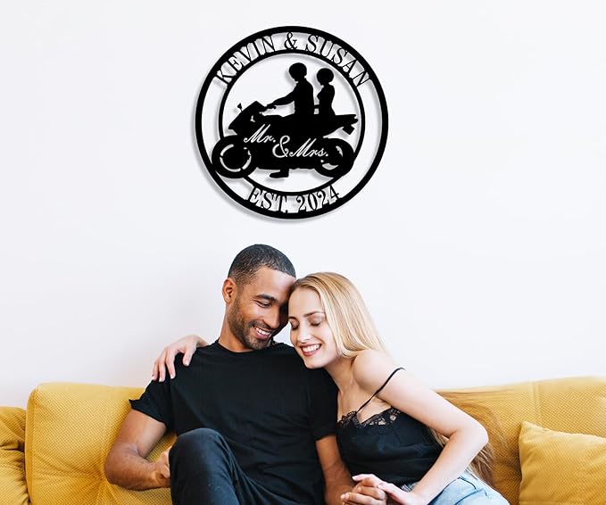 HYTSIGN Personalized Biker Couple Metal Sign, Custom Motorcycle Rider Wall Art, Anniversary & Wedding Gift, Biker Couple Gift