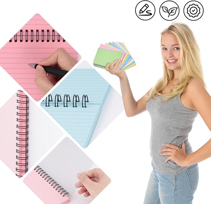Koogel 400PCS Index Cards, 4x6 Large Index Cards with Key Rings for School, Flashcards Heavy Note Card with Waterproof Covers for Studying Learning College Office Home Supplies, 8 Color