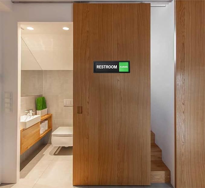 Restroom Sign – In Use/Available Slide Switch Sign ，Premium Durable Acrylic Material, Super Strong Self-Adhesive, Quick Installation, Suitable For Your Home And Business (9×3 Inches, Black)
