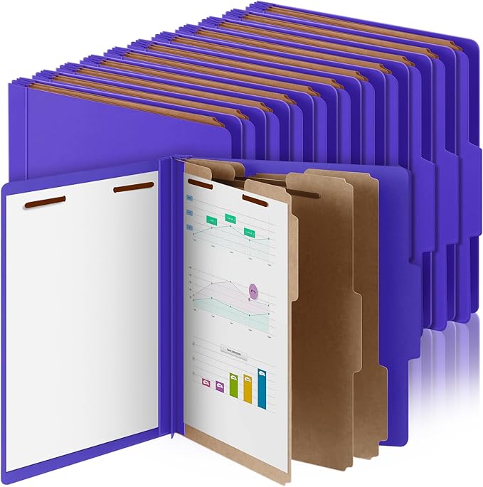 Skyygemm 36 Pcs Classification Folders Letter Size, 3 Divider Pressboard File Folder with Fasteners, Expanding File Organizer Bulk for School Teachers, Office Employee, Coworker, Staff (Purple)